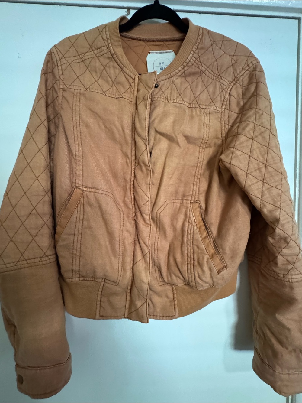 Women's Quilted Tan Bomber Jacket